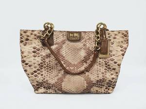 lot 62746 image: Coach Python Leather Tote Bag w Chain Handles