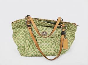 lot 62748 image: Coach Green Monogram Canvas Tote Bag