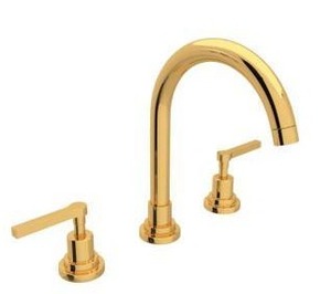 lot 20643 image: Rohl Widespread Lavatory Faucet Unlacquered Brass