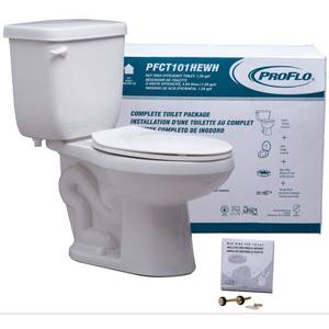lot 20777 image: Proflo Two-Piece Elongated Toilet 1.28 GPF White, PFCT101HEWH  Retail $100.72