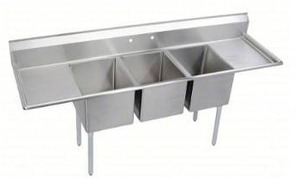 lot 20951 image: Stainless Steel 3-Compartment Commercial Sink w Drainboard