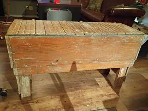 lot 905 image: Coca-Cola Cooler with Wooden Slat Top with Bottle Opener on Side and 3 Compartments on the Inside.   30 x 49 x 17
