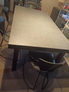lot 961 image: Table with 6 Chairs.  Wood with Textured, Laminate Top.   29 x 78 x 42