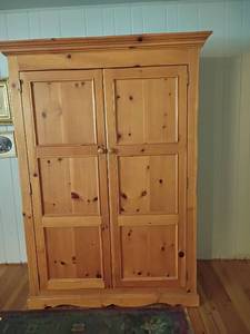 lot 971 image: Two-Door Pine Cabinet with Adjustable Shelves    Used for TV.  79 x 57 x 25