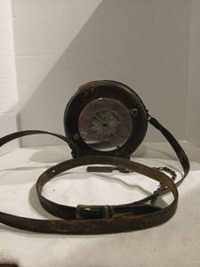 lot 1002 image: Latham Watchmans Clock  with Leather Strap and Key