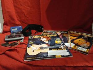 lot 1025 image: Guitar Lot Korg Tuner, Magazines, Keychain, Strap, Accessories
