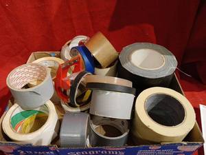 lot 1076 image: Lot of Assorted Tape Rolls Duct Tape Packaging Tape Masking Tape