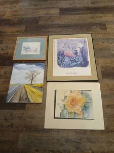 lot 1090 image: Lot of 4 Art Prints Botanical Landscape Floral largest 28x24 scratch noted in picture