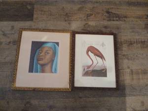 lot 1093 image: Framed Art Prints Lot 2 Pieces Portrait and Flamingo 17x15 largest