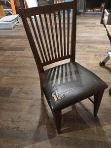lot 1096 image: Dining Chair with Vertical Slat Back and Upholstered Seat pictures of wear