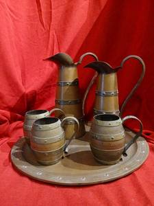 lot 1100 image: BrassCopper 4-Piece Pitcher and Mug Set with tray