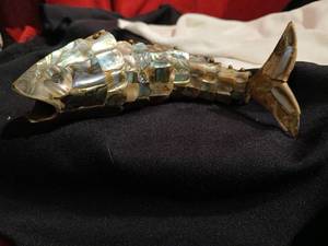lot 1104 image: Vintage Abalone shell articled flexible fish bottle opener segments missing
