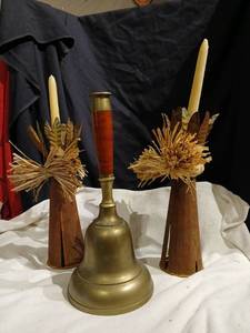 lot 1115 image: 2 Piece Candleholder Set   15.5 in and bell 13 in