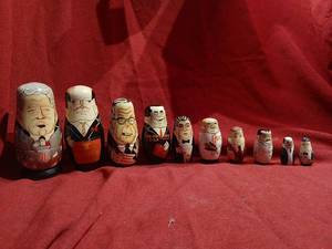 lot 1129 image: Vintage Nesting Dolls Set 10 Piece Political Leaders Matryoshka