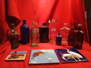lot 1141 image: Lot of Vintage Glass Bottles and tiles