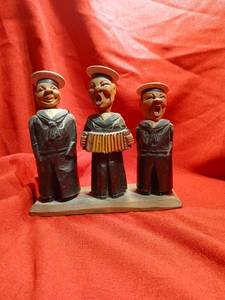 lot 1152 image: German Kreigsmarine a pow made bottle openerstopper , Three Carved Sailor Figurines 8.5 inches tall