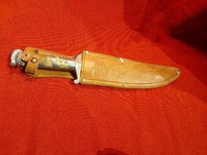 lot 1156 image: Vintage Mexican Bowie knife with Leather Sheath 12 inches