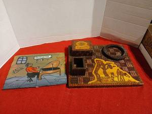 lot 1173 image: Hand-Painted New Orleans Roofing Slate  and  Vintage wooden smoking accessory tray features pryography wood burning art 10x12