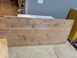 lot 1300 image: Handmade table. 33h x 72l x 34d. In 2 parts. Very heavy. In studio