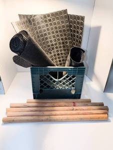lot 1389 image: Rubber Mat Sheets, Non-Slip Mesh Rolls, and Wood Dowel Rods Lot
