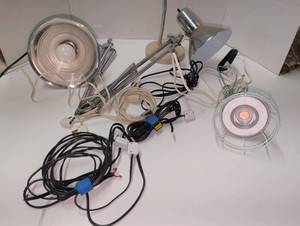 lot 1409 image: 2-Head Clamp Lamps with Adjustable Arm and replacement cords