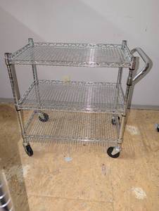 lot 1421 image: 3-Tier Wire Shelving Cart with Handle and Casters 31x30x18