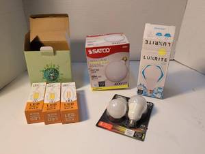 lot 1430 image: LED Bulb Lot Satco, Luxrite, and Filament Candle Bulbs - 8 Units