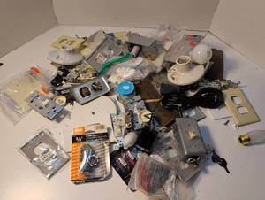 lot 1458 image: Electrical Supplies Lot Outlets, Switches, Ceiling Fixtures, Wiring, Hardware