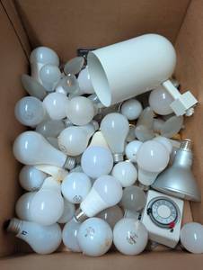 lot 1462 image: Lot of Light Bulbs and Lighting Fixtures Including LED Bulbs, Incandescent Bulbs, and Timer