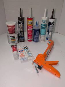lot 1468 image: Construction Tools and Supplies Lot Caulk Gun Adhesives Sealants Lubricants