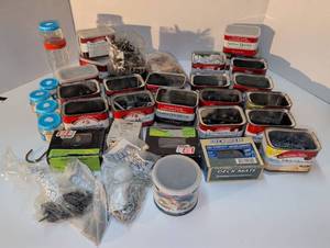 lot 1473 image: Lot of Fasteners and Hardware in Repurposed Coffee Tins