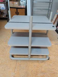 lot 1489 image: Mobile Multi-Tier Shelving Cart with Wheels and Center Post 35x29x31