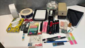 lot 1517 image: Office Supply Lot Markers Erasers Tape Dispenser Pens Scissors