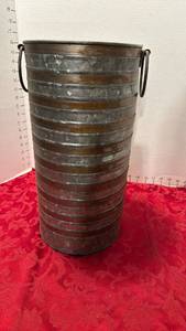 lot 1555 image: Corrugated metal planter or bucket with side ring handles 16x8 dia