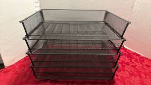 lot 1564 image: Stackable metal wire mesh desk trays set of 4