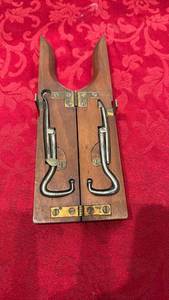 lot 1690 image: Mahogany Campaign Folding Boot Jack with Boot Pulls