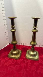 lot 1691 image: Brass candlestick holders 13 inches tall