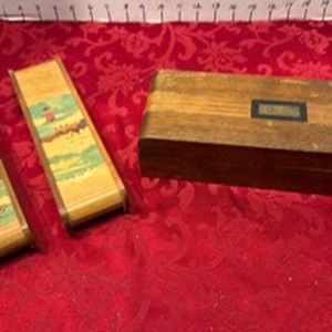 lot 1698 image: 2 Japanese pencil boxes with rolling tops and divided case