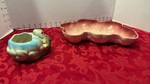 lot 1700 image: Pottery pond bowl 2x11.5 and frog planter