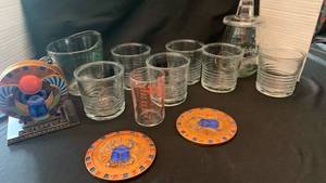 lot 1904 image: Glasses, coasters and measuring cup