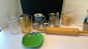 lot 1937 image: Glasses, rolling pin, coffee mugs, spoon rest and more