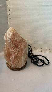 lot 1988 image: Salt Crystal Rock Lamp with Wood Base