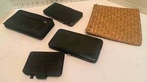 lot 2018 image: Lot of Black Wallets and Woven bag