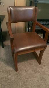 lot 2042 image: Vintage Wood Chair with Brown   Upholstered Seat and Back 34X21X16
