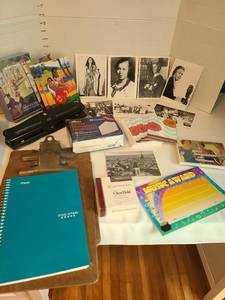 lot 2106 image: Assorted cards, 3 hole punch, envelopes, clipboards.
