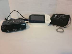 lot 2127 image: Sony Dream Machine clock radio and Omron blood pressure unit