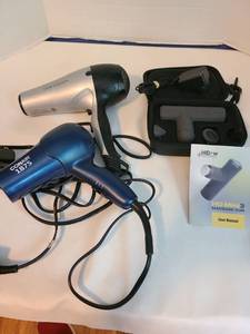 lot 2139 image: Two blow dryers and a HiDow Mini 3 massage gun in case