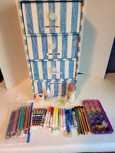lot 2155 image: Cardboard tower organizer with contents
