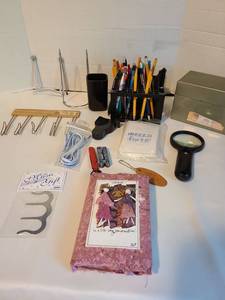 lot 2161 image: Journal, magnifying glasse, index card file box, pencil holder, more