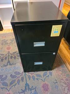 lot 2174 image: 2 drawer black metal filing cabinet, 28x15x18